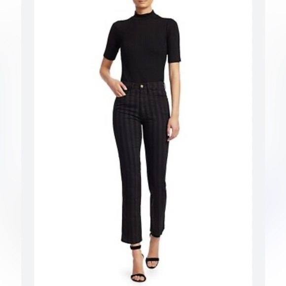 FRAME Le Sylvie Slender Straight Black Tonal Stripe Jeans - 27 - Picture 15 of 15